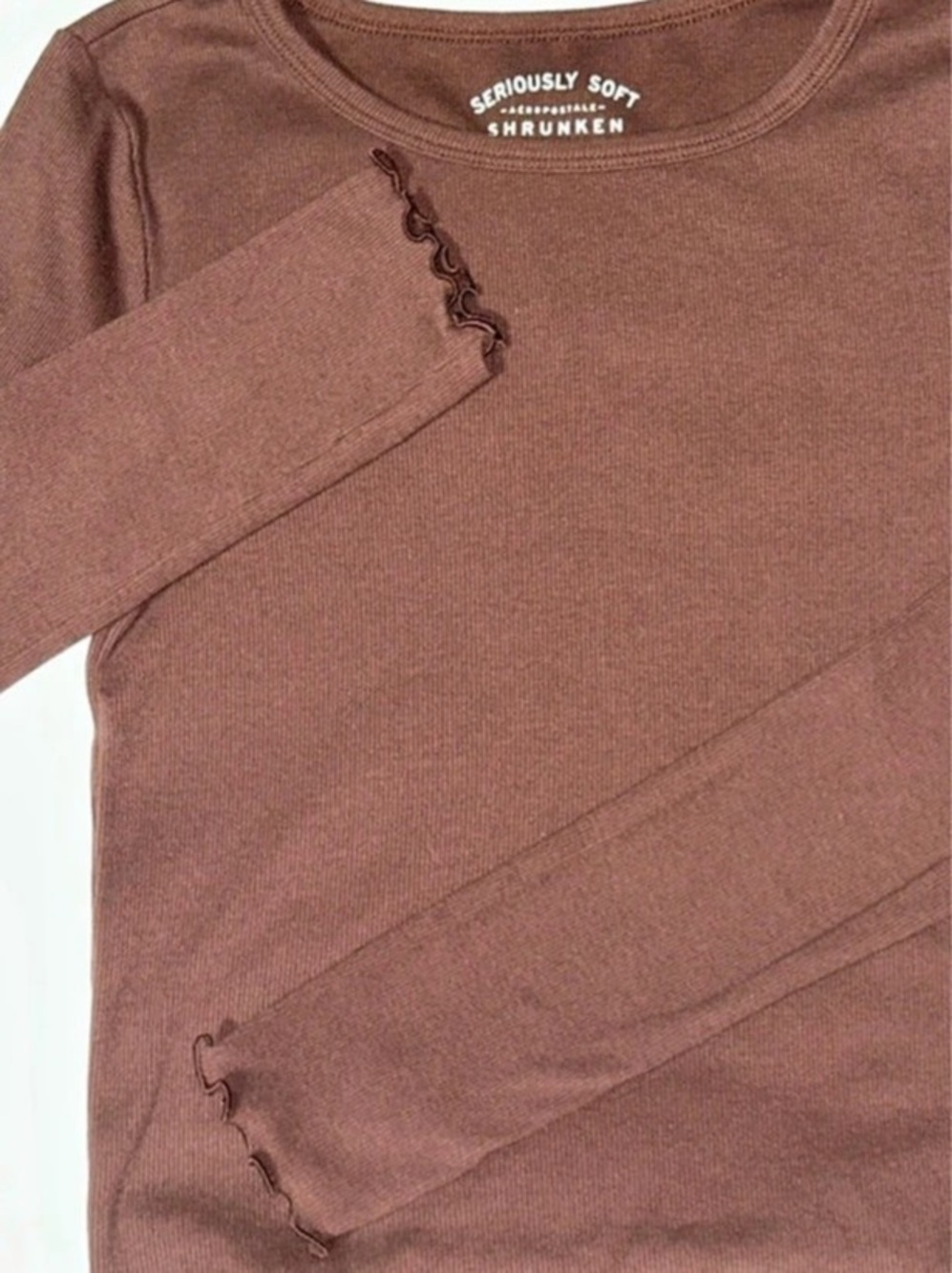 Seriously Soft Shrunken Tee Long Sleeve Brown Size Medium